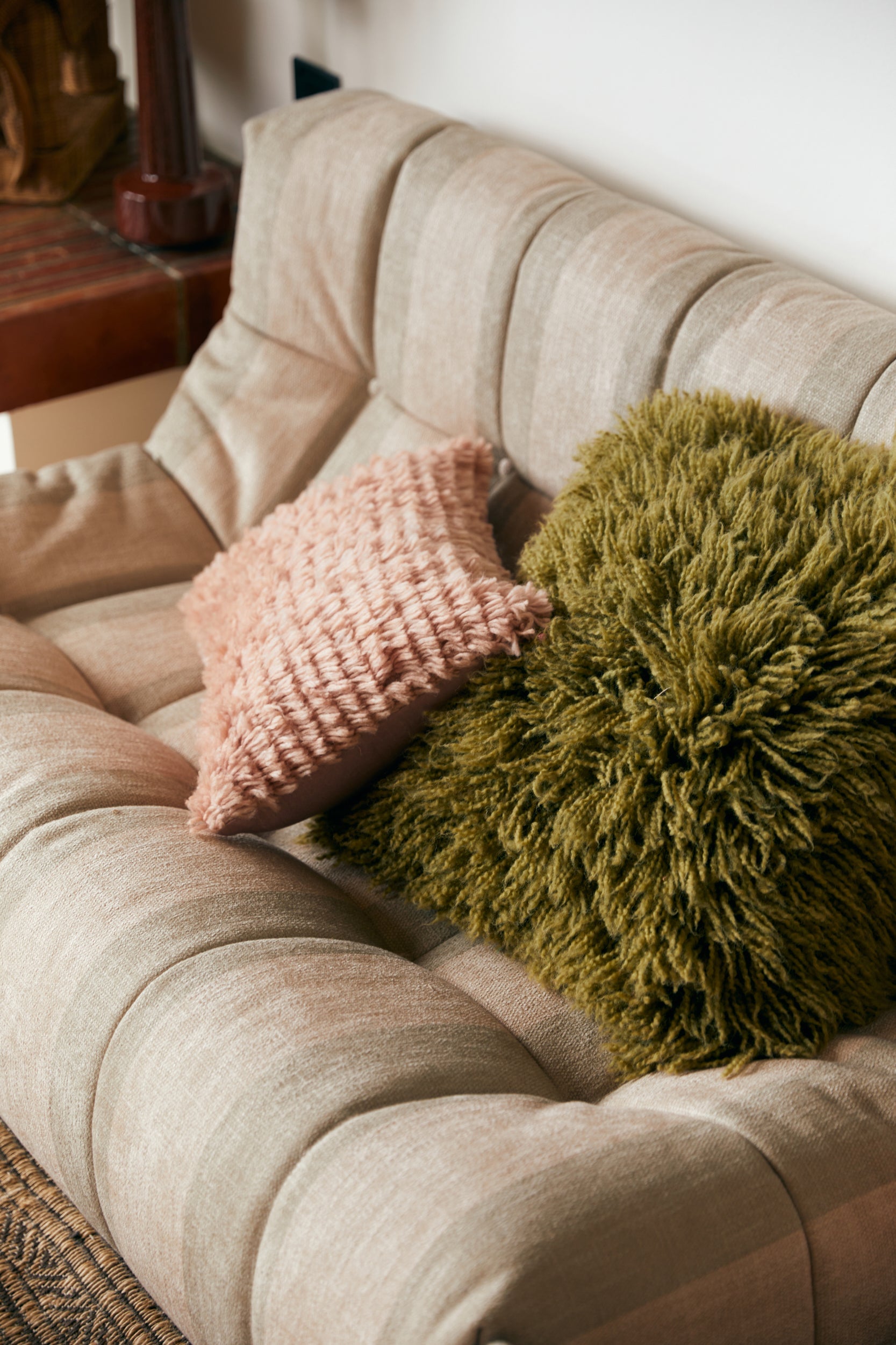 Coussin frange blush