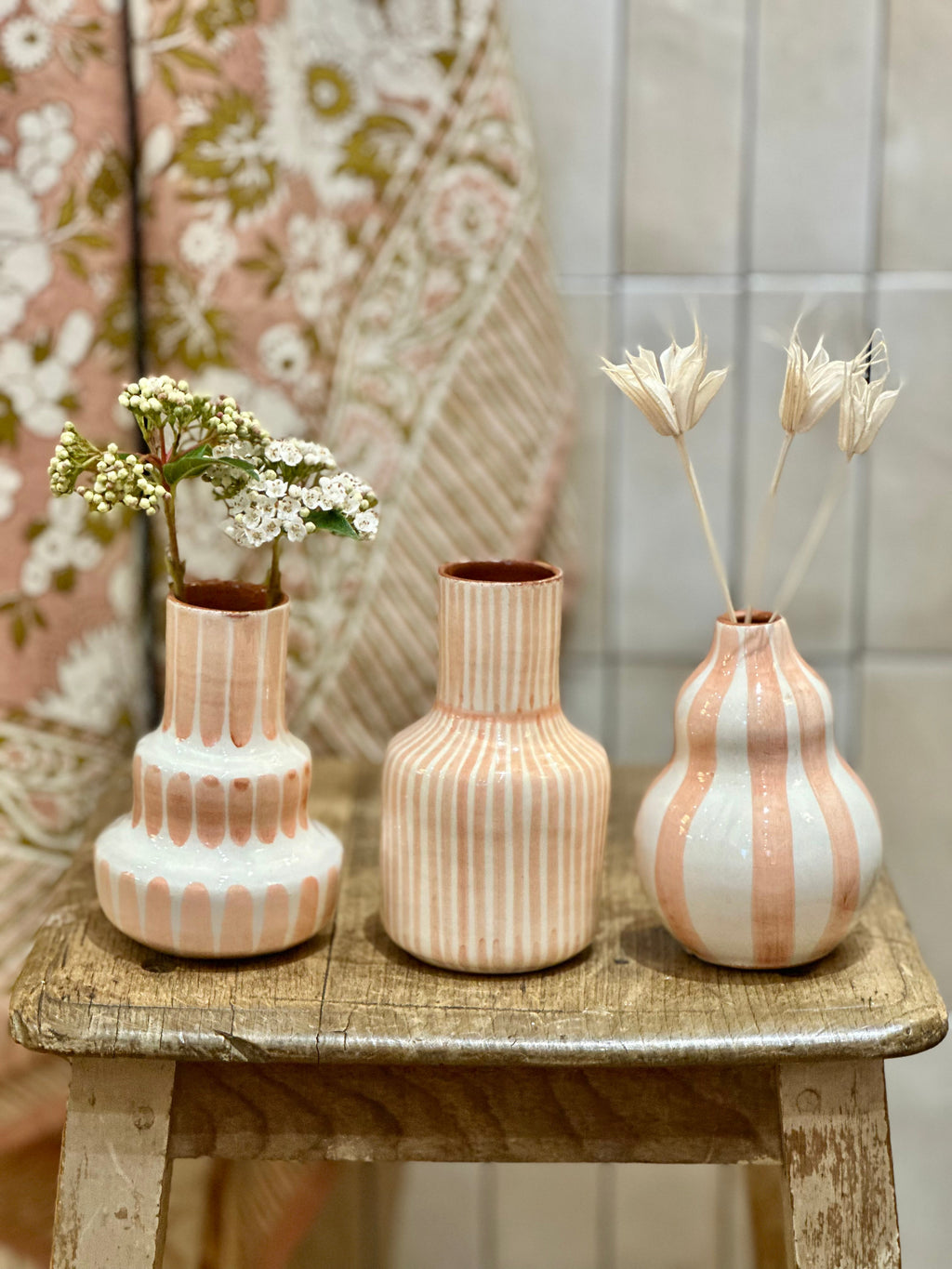 Vase rayure terracotta S