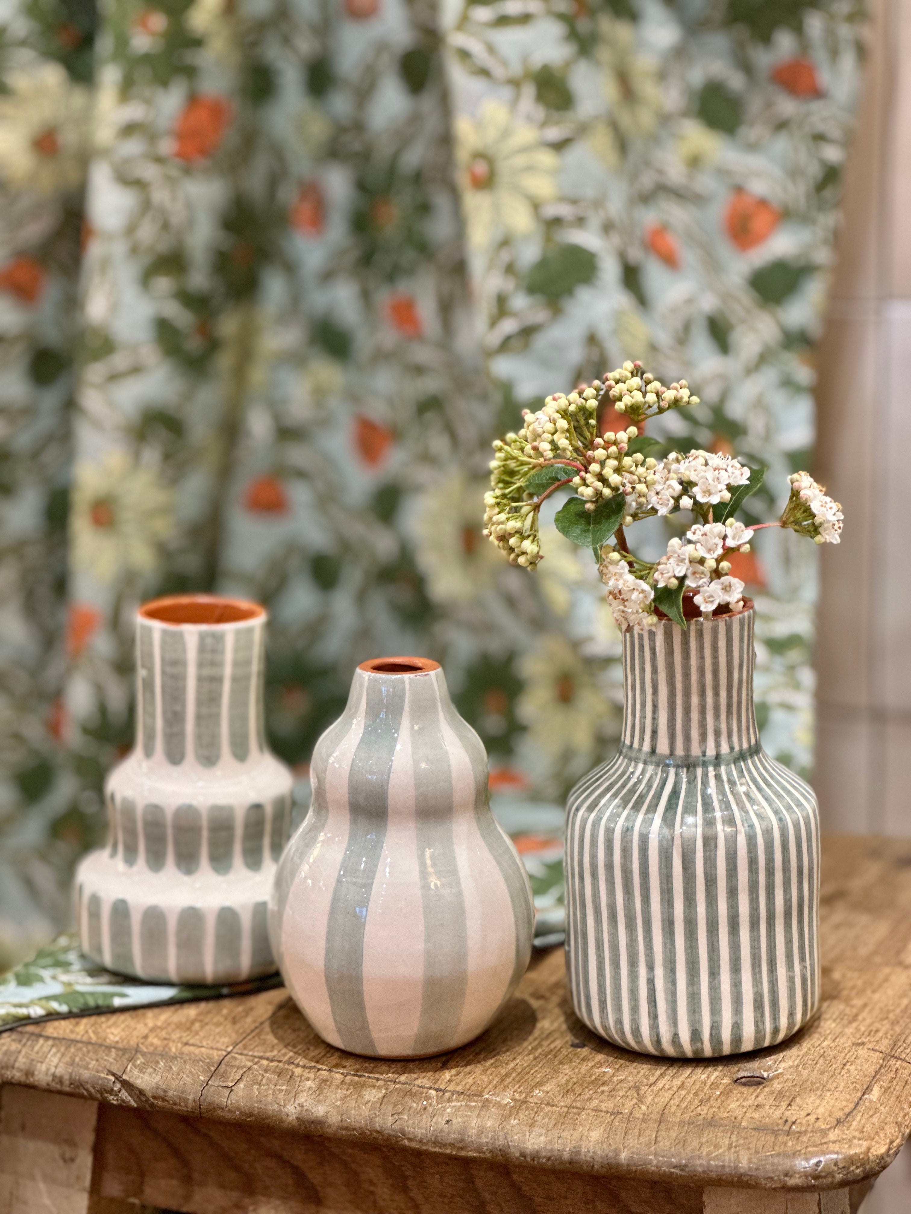 Vase rayure sauge S