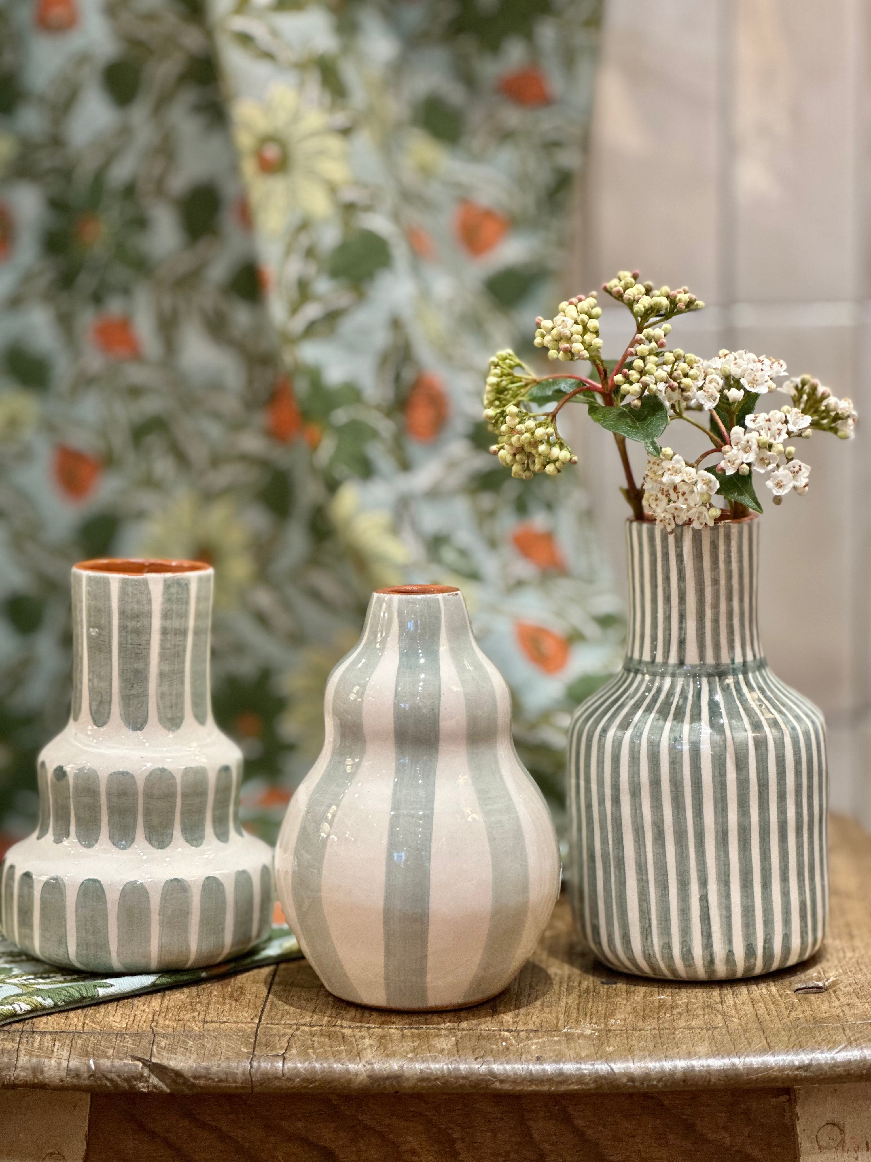 Vase rayure sauge S