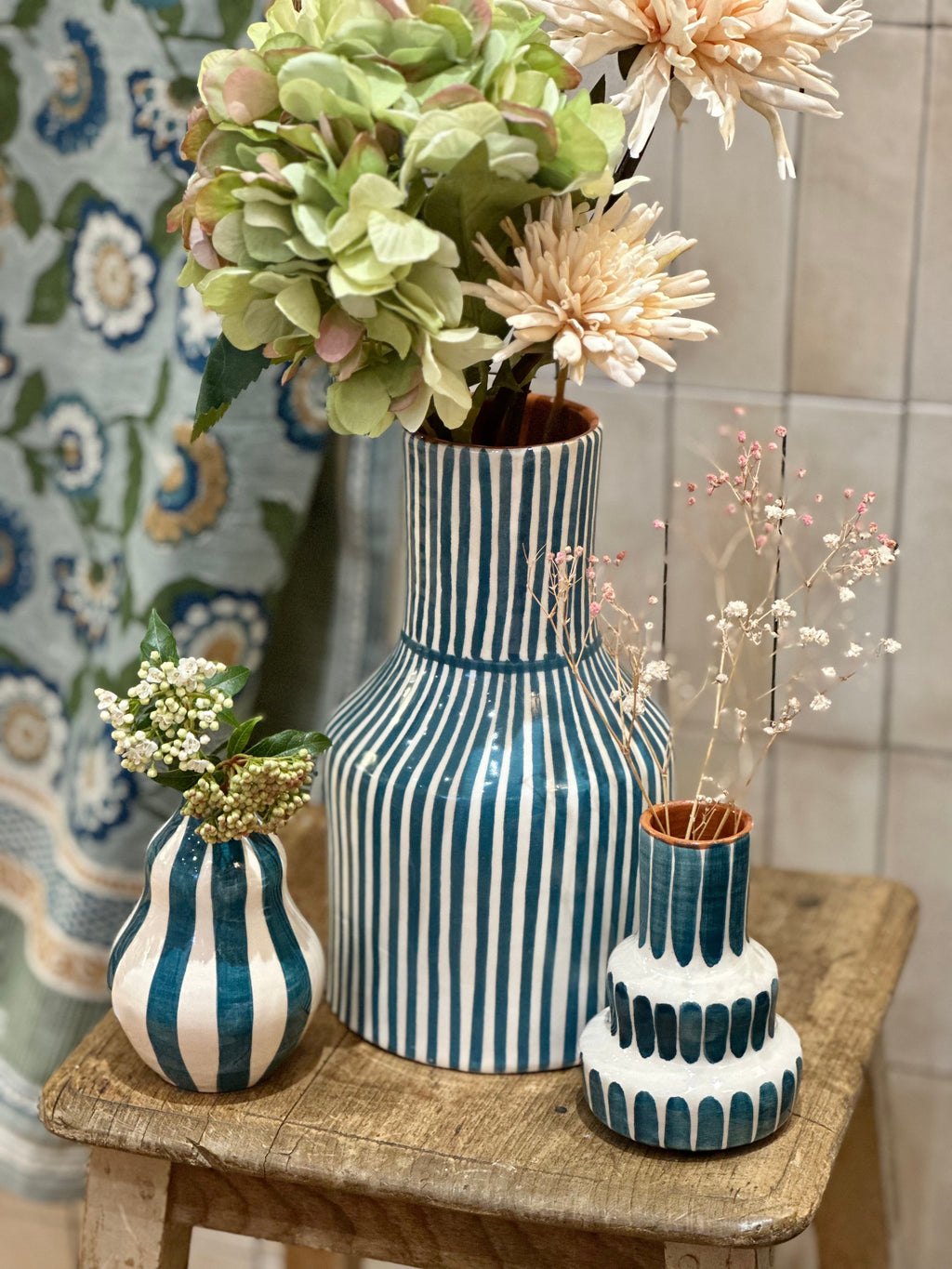 Vase rayure bleu S