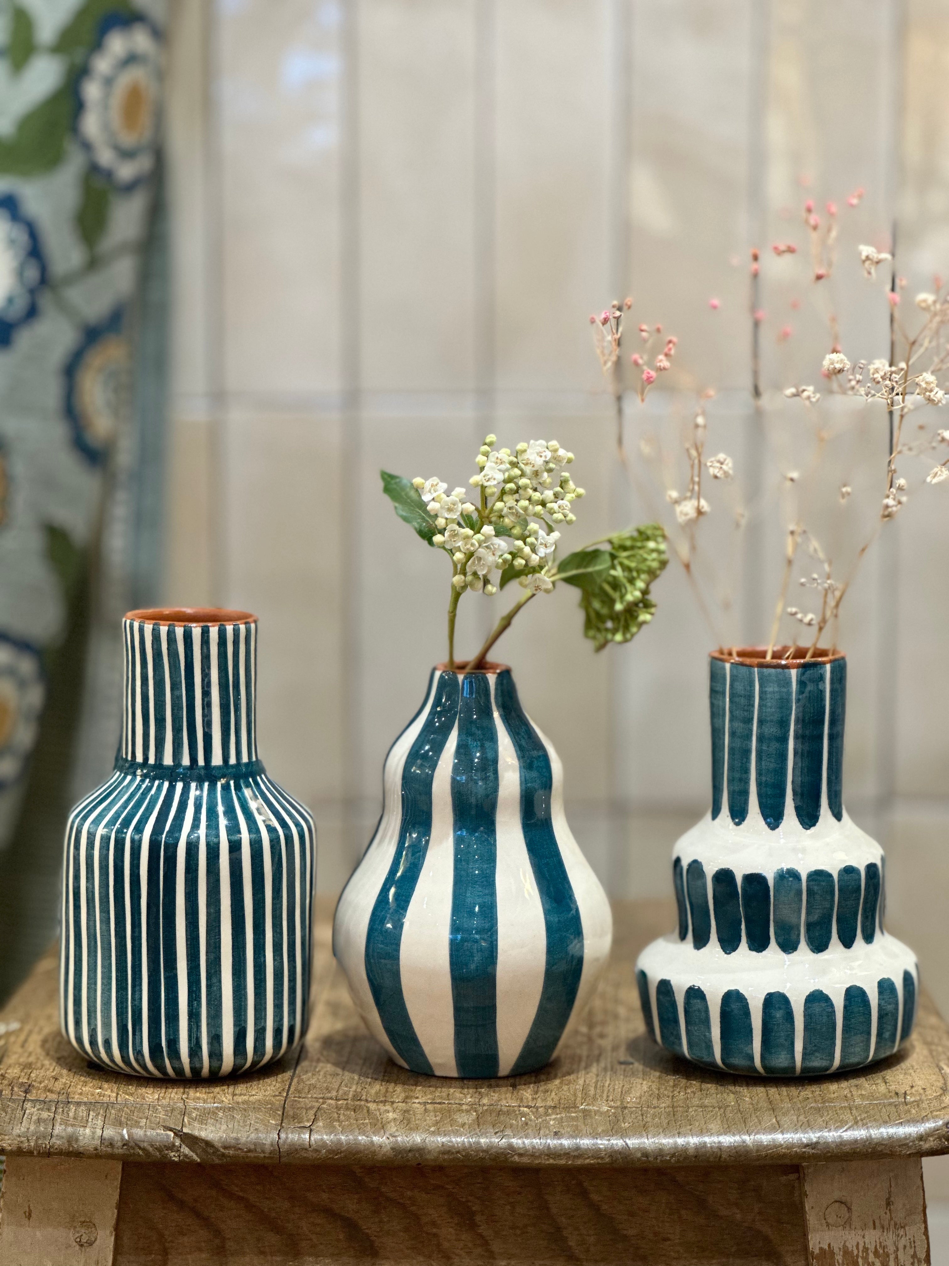 Vase rayure bleu S