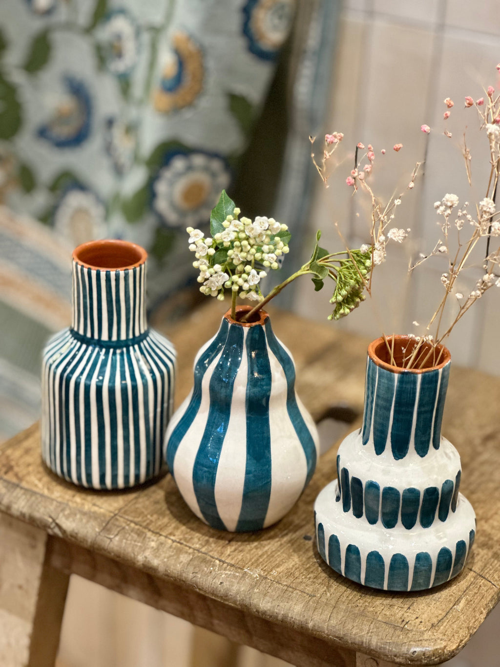 Vase rayure bleu S