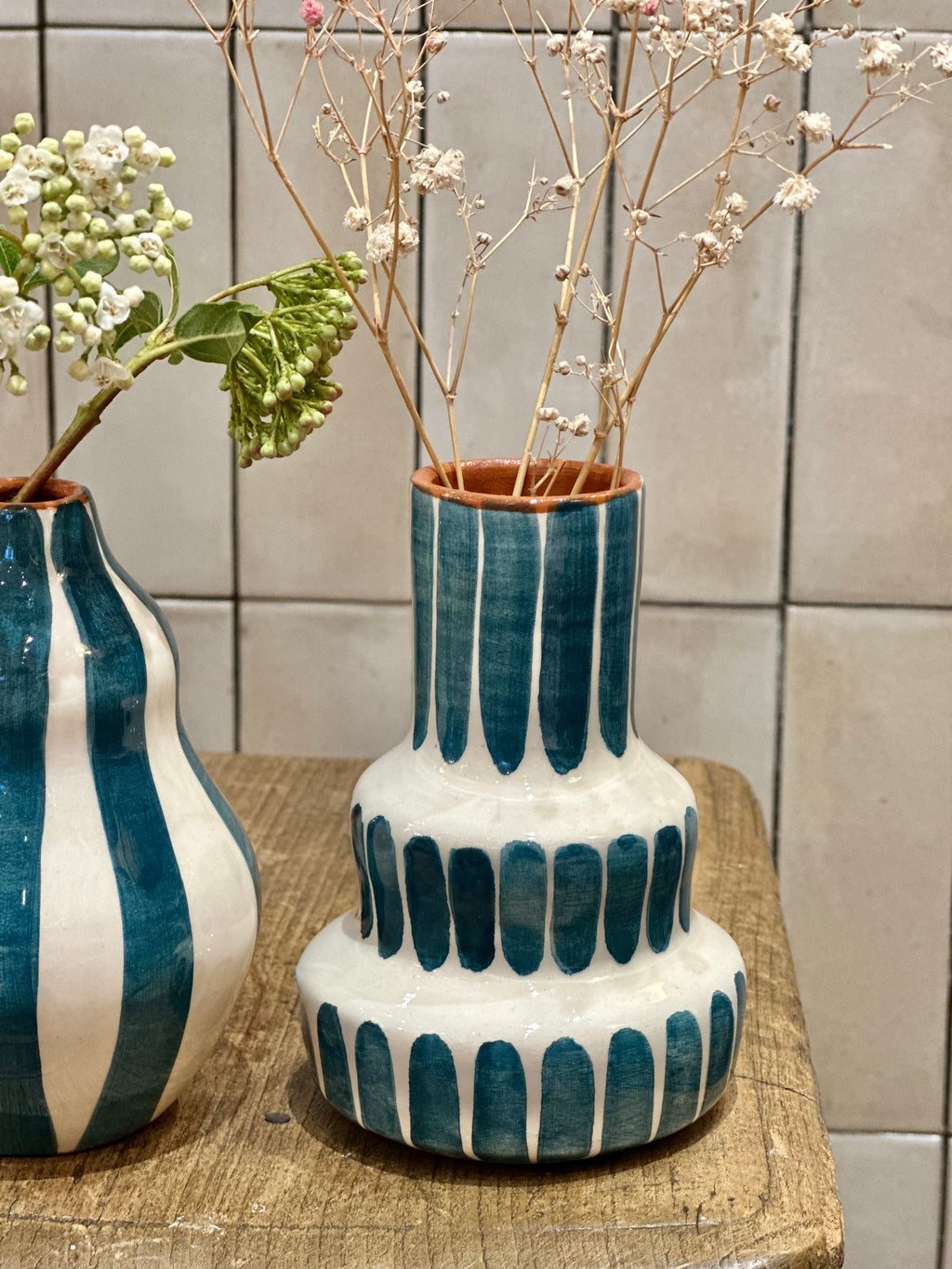 Vase rayure bleu S