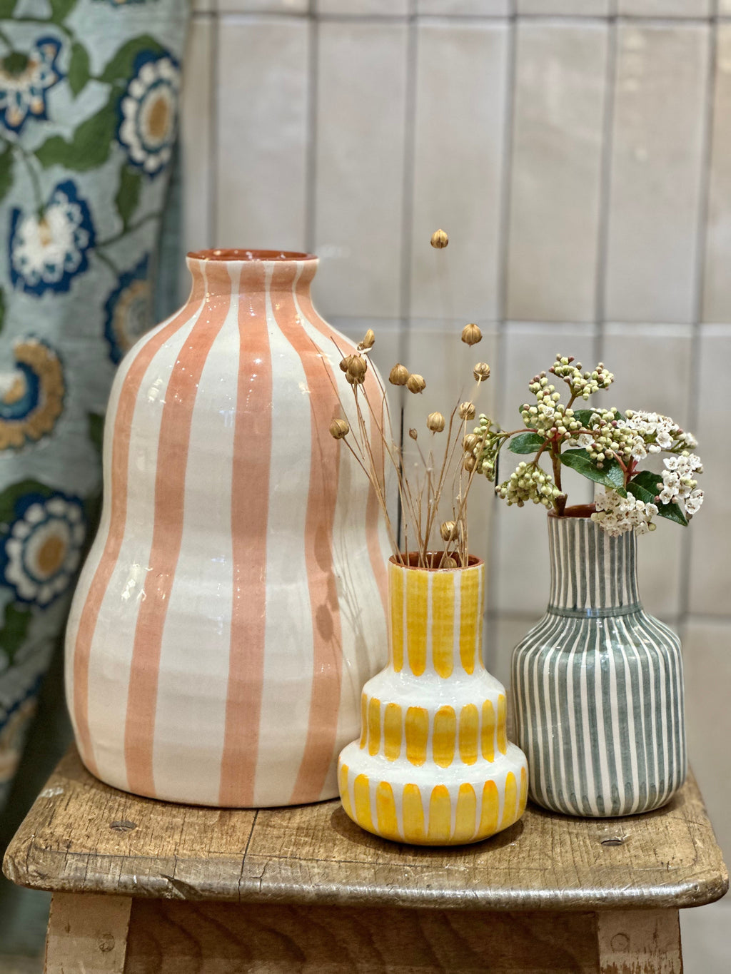 Vase rayure jaune S