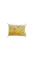 Coussin mini à fleurs velours safran