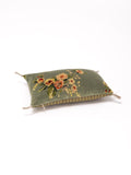 Coussin mini à fleurs velours jade
