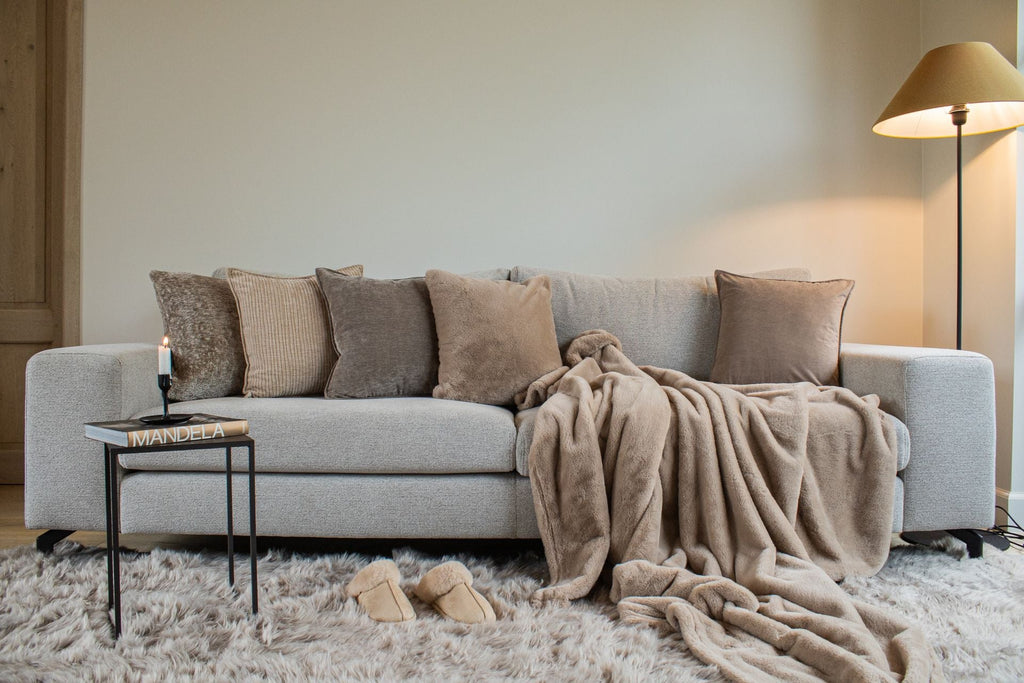 Plaid XL fausse fourrure taupe