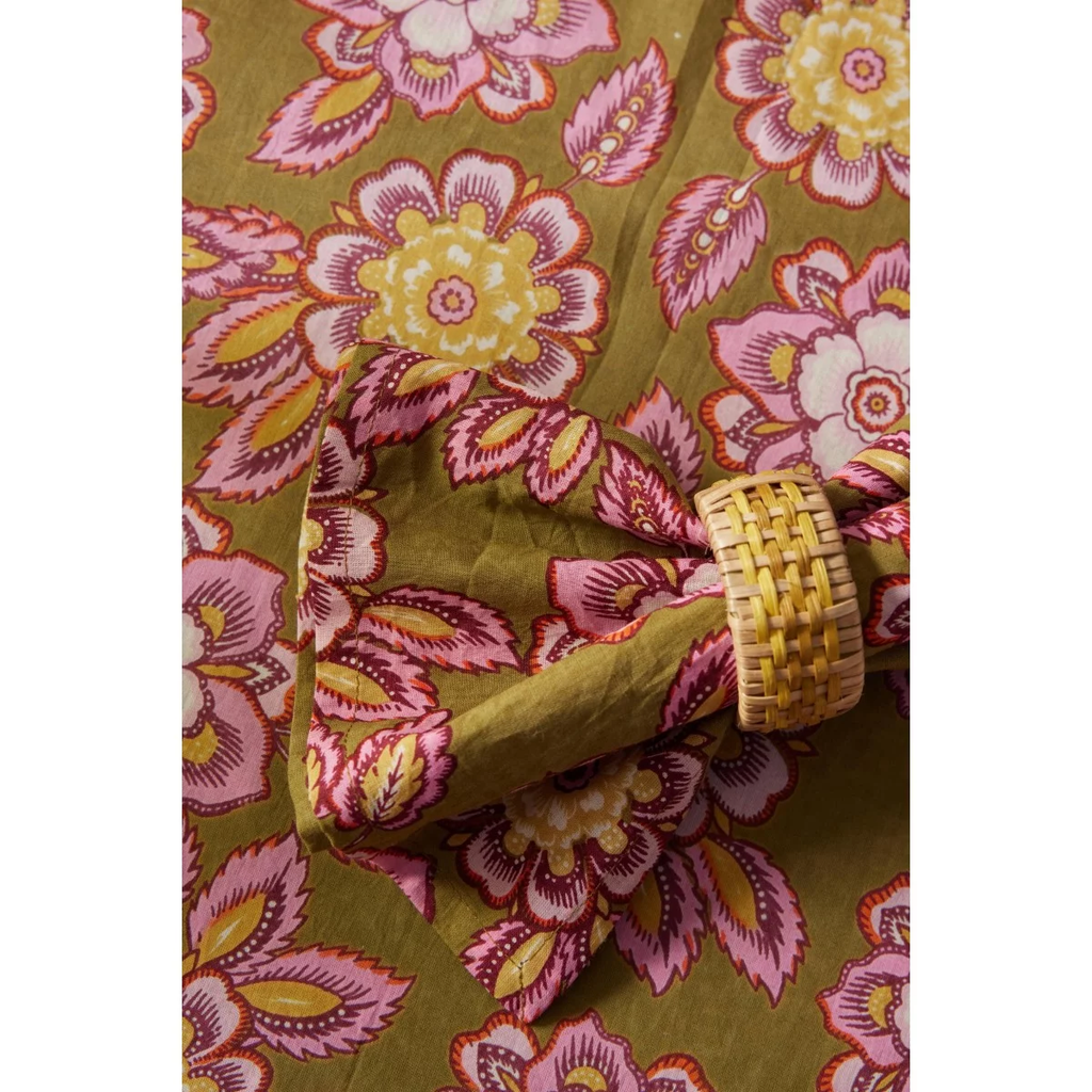 Nappe à fleurs kaki rose