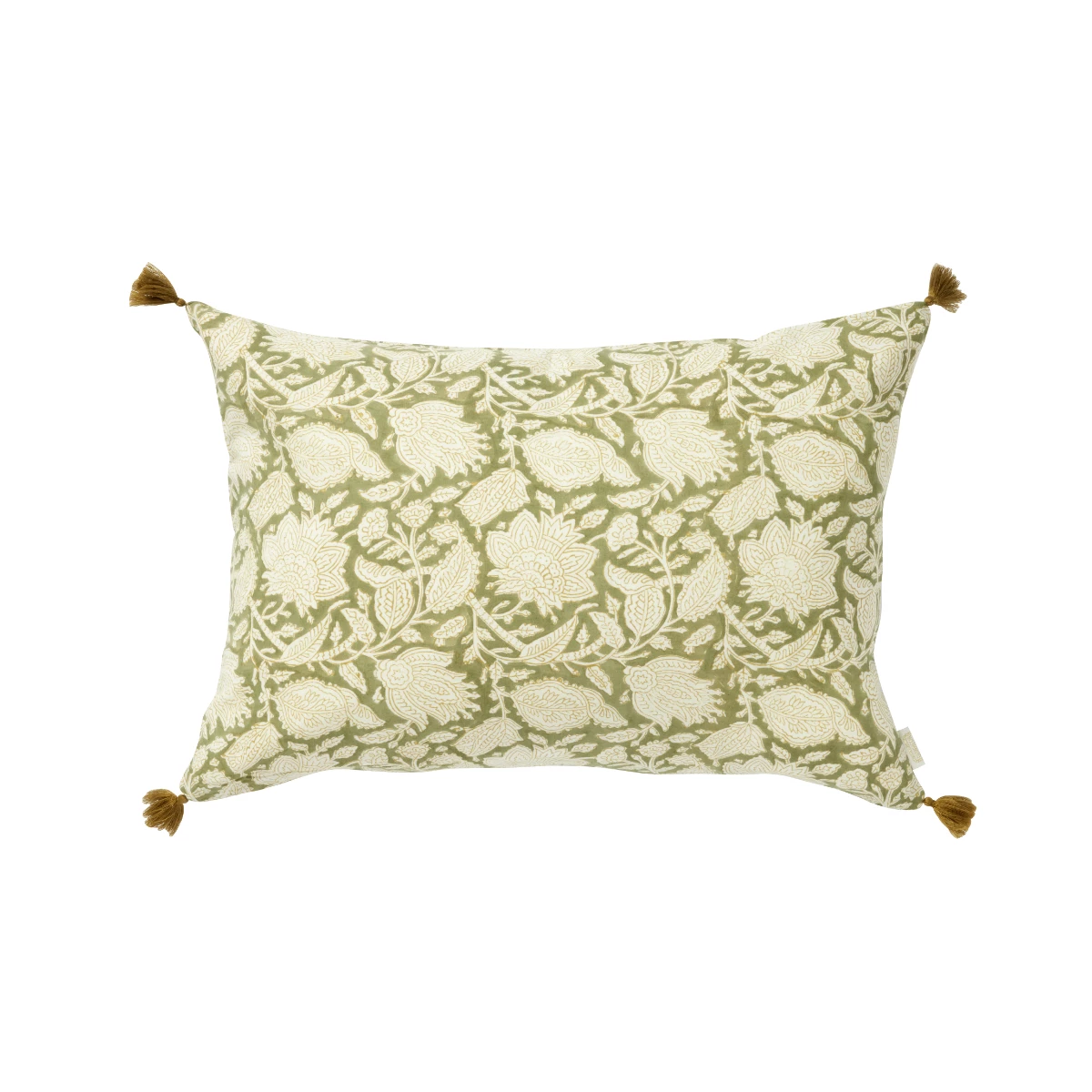 Coussin à fleurs kaki