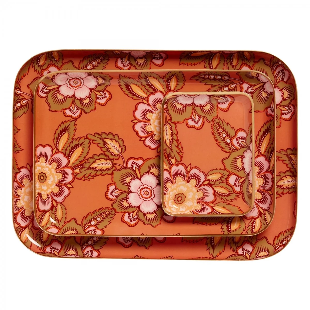 Plateau fleurs kaki terracotta