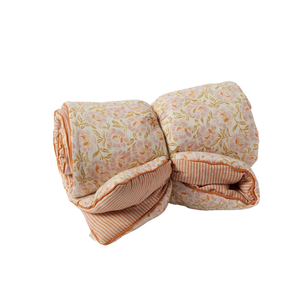 Edredon fleuri rose et orange