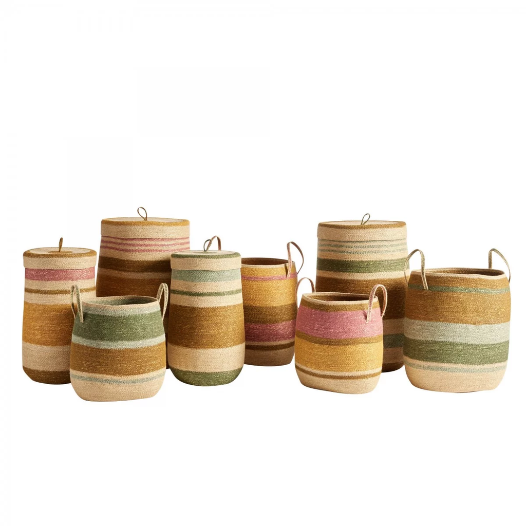 Panier anse tissé noisette vert S