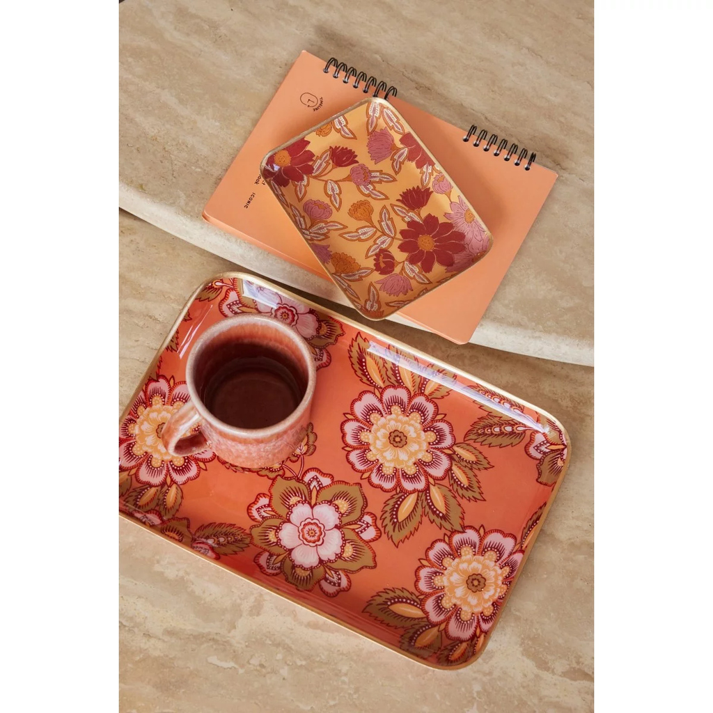 Plateau fleurs kaki terracotta
