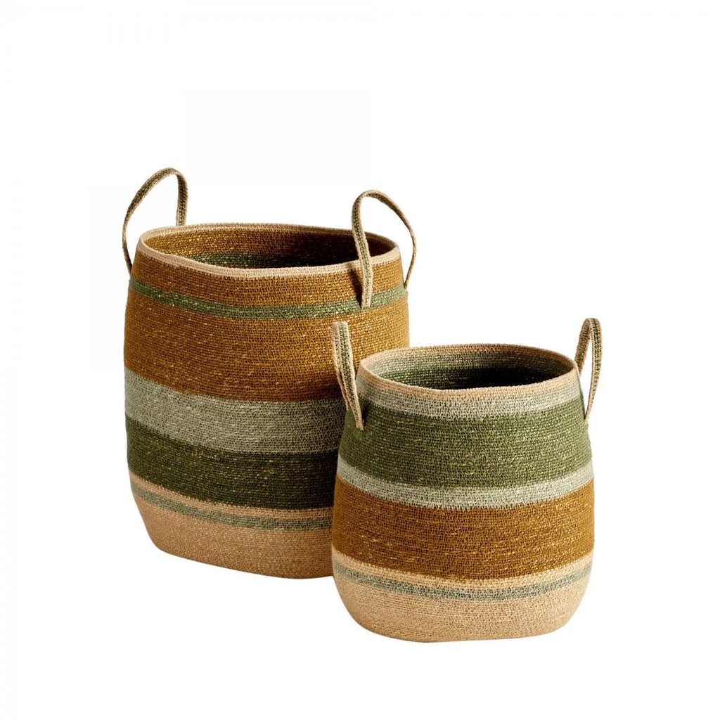 Panier anse tissé noisette vert M