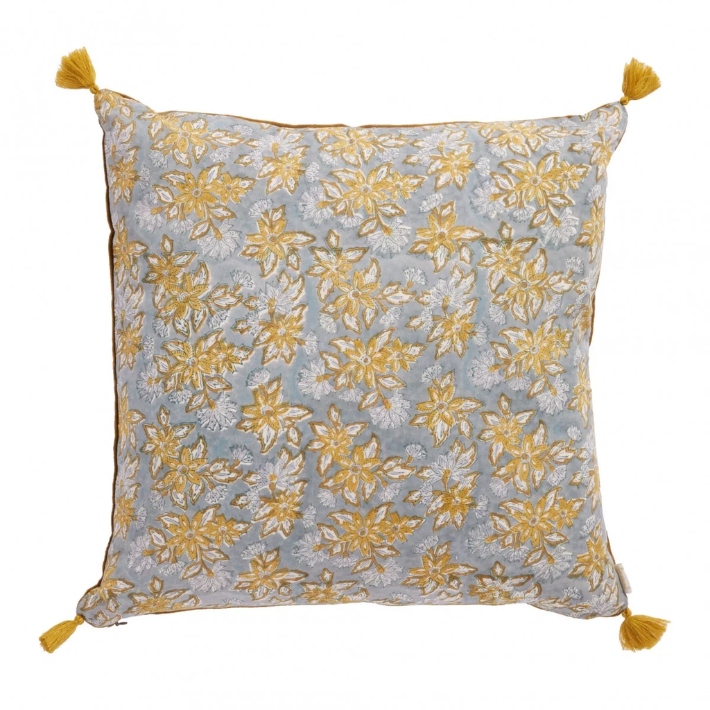 Coussin à fleurs bleu gris