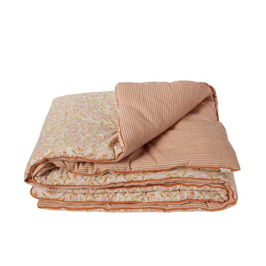 Edredon fleuri rose et orange